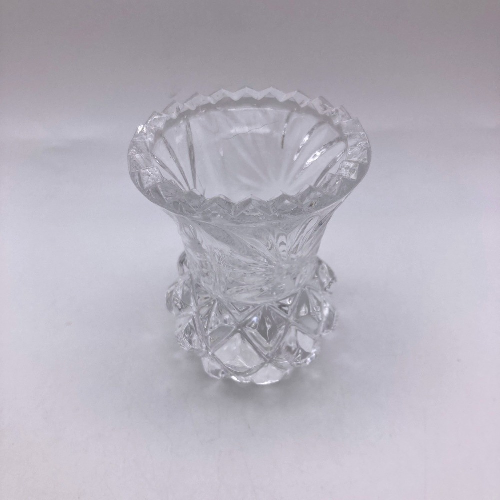 Vintage Crystal Glass Toothpick Holder Pineapple Cut On Bottom Saw Tooth Edge
